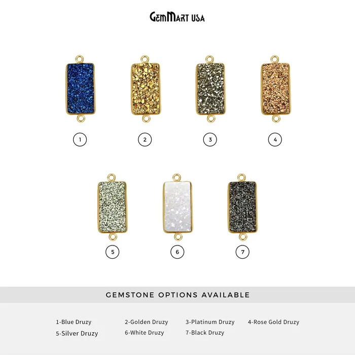 Titanium Druzy 10x20mm Rectangle Double Bail Gold Bezel Gemstone Connector GemMartUSA PreStyled Sets Titanium Druzy 10x20mm Rectangle Double Bail Gold Bezel Gemstone Connector GemMartUSA PreStyled Sets