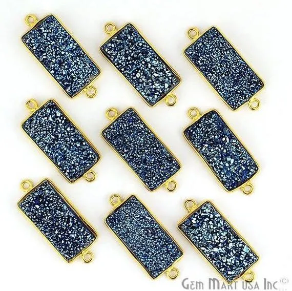 Titanium Druzy 10x20mm Rectangle Double Bail Gold Bezel Gemstone Connector GemMartUSA PreStyled Sets Titanium Druzy 10x20mm Rectangle Double Bail Gold Bezel Gemstone Connector GemMartUSA PreStyled Sets