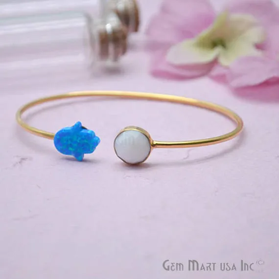 White Agate Opalite Adjustable Interlock Gold Plated Stacking Bangle Bracelet GemMartUSA Bracelets White Agate Opalite Adjustable Interlock Gold Plated Stacking Bangle Bracelet GemMartUSA Bracelets