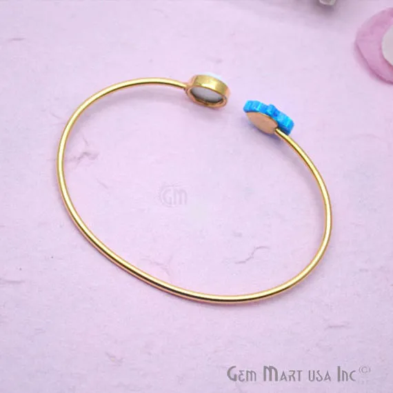 White Agate Opalite Adjustable Interlock Gold Plated Stacking Bangle Bracelet GemMartUSA Bracelets