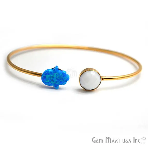 White Agate Opalite Adjustable Interlock Gold Plated Stacking Bangle Bracelet GemMartUSA Bracelets