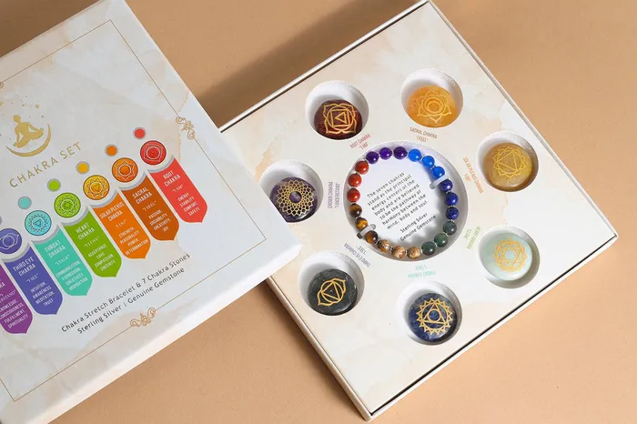 YoTreasure Chakra Stretch Bracelet 7 Spiritual Energy Crystals Gift Box Set in Sterling Silver Bracelets