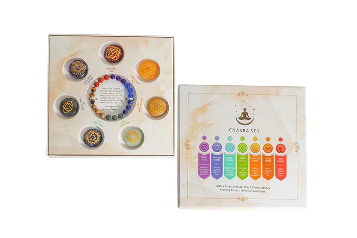 YoTreasure Chakra Stretch Bracelet 7 Spiritual Energy Crystals Gift Box Set in Sterling Silver Bracelets