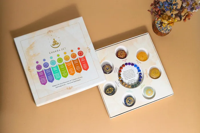 YoTreasure Chakra Stretch Bracelet 7 Spiritual Energy Crystals Gift Box Set in Sterling Silver Bracelets