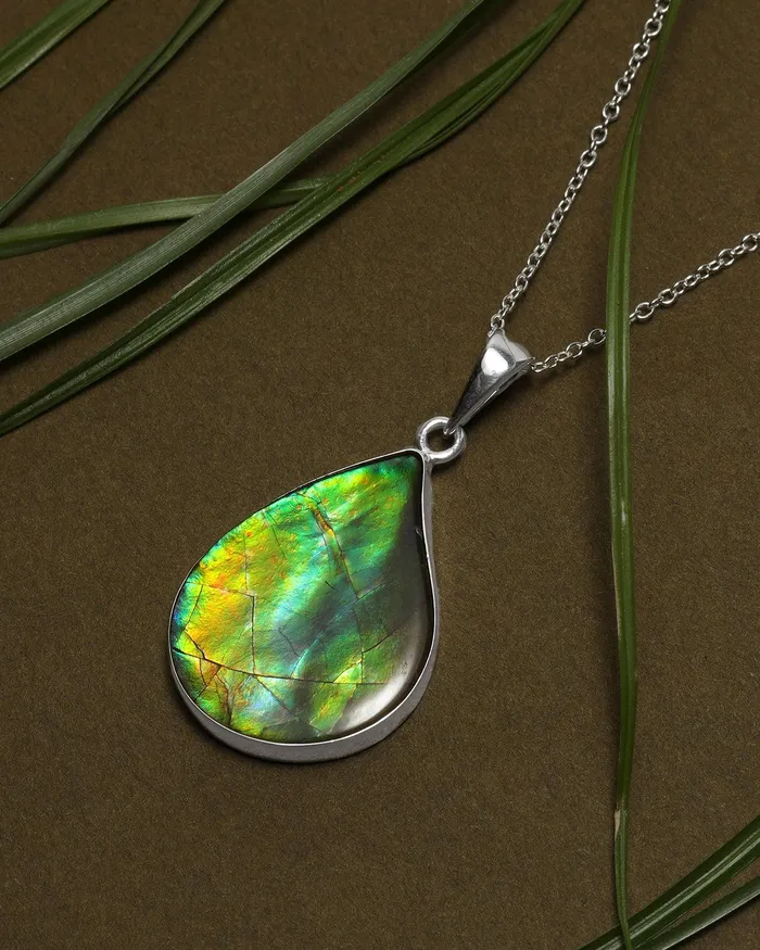 YoTreasure Necklaces 1425 Ct Ammolite Solid 925 Sterling Silver Necklace Pendant Jewelry