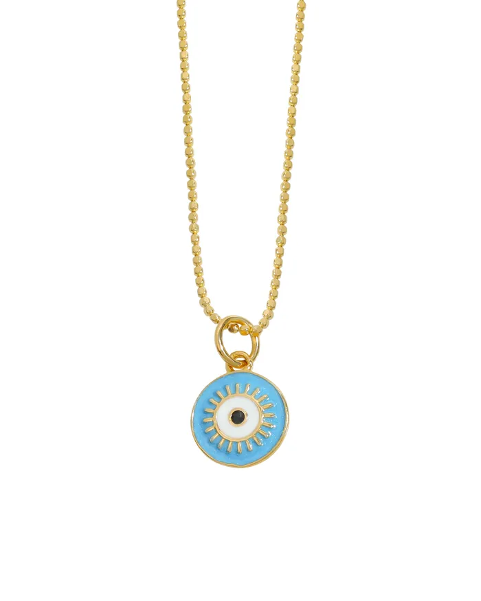YoTreasure Necklaces Blue Enamel Evil Eye Pendant Necklace Solid 14K Gold Plated Over 925 Sterling Silver Jewelry