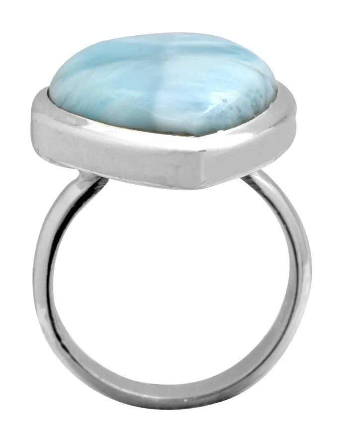 YoTreasure Necklaces Natural Larimar 925 Sterling Silver Rings Silver Jewelry