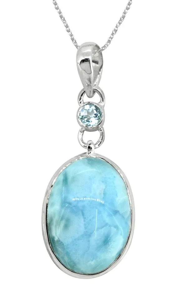 YoTreasure Necklaces Natural Larimar Solid 925 Sterling Silver Pendant 2